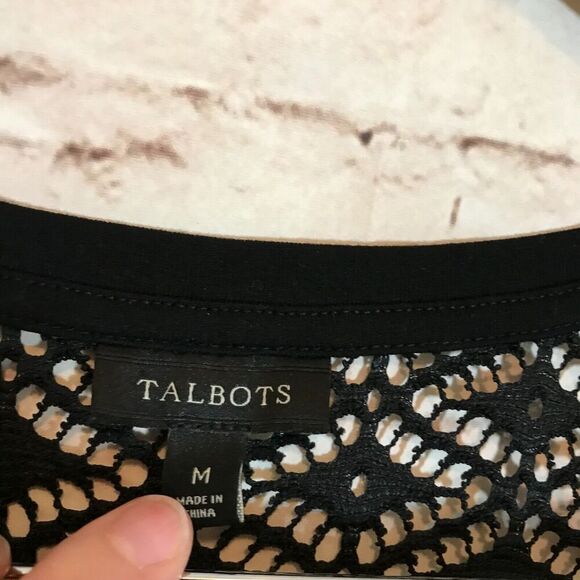 Talbots Dress Womens Medium Black Drawstring Mesh Lace Trim Pockets Stretch - Picture 15 of 15